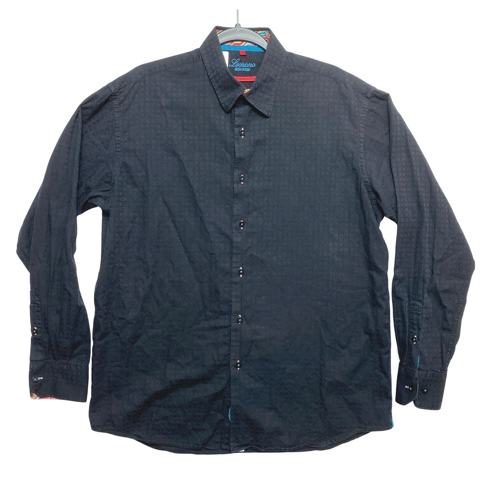 Luchiano Visconti Shirt Mens Large Black Textured Geometric Button Down